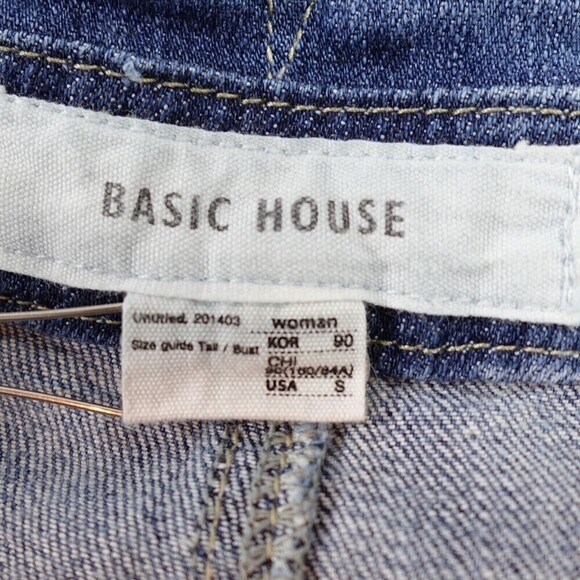 Basic House TBH Overall Womens Small Blue Denim Light Wash Crop Distressed Korea - Picture 2 of 16